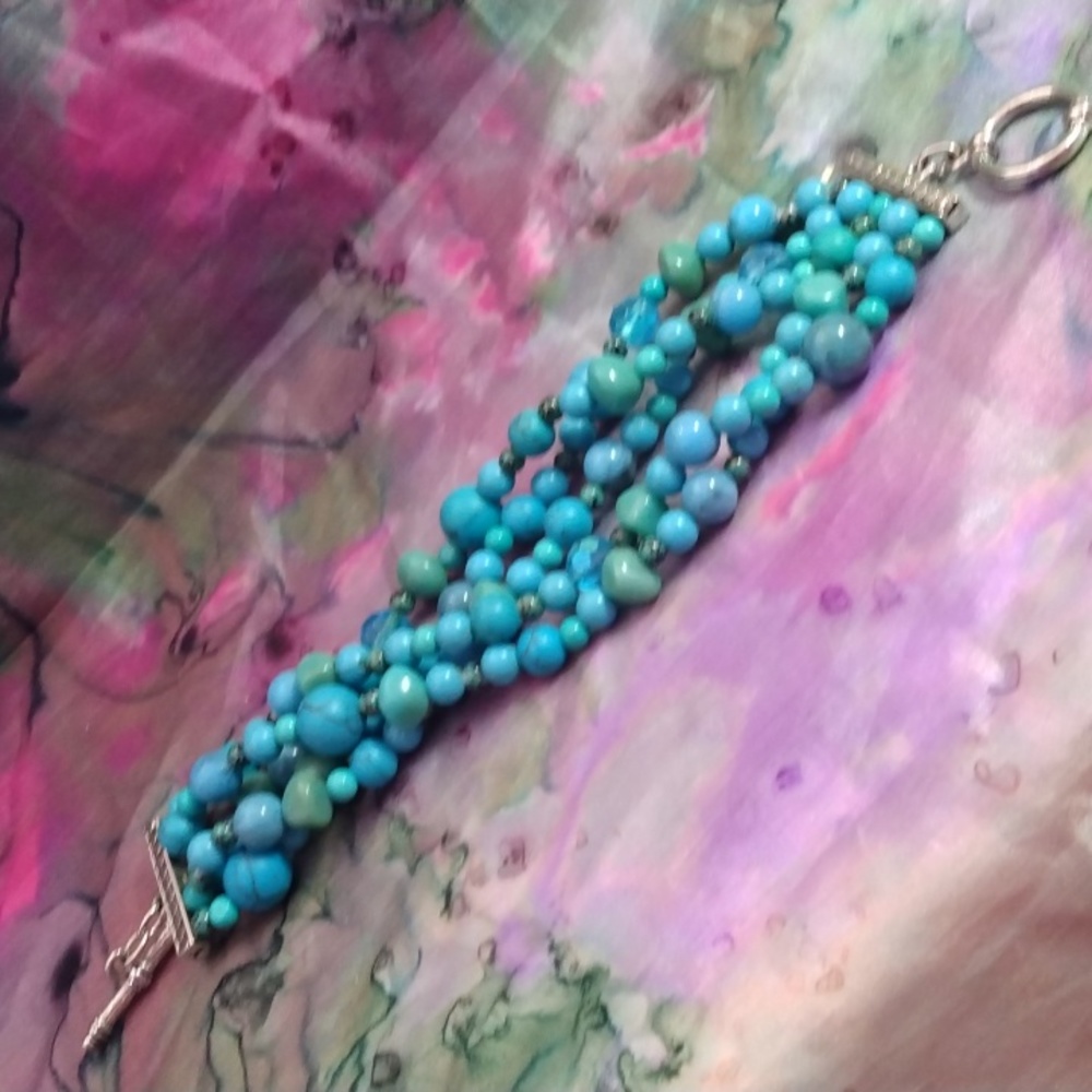 Multi-strand faux turquoise bracelet